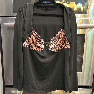 Chic Black and‎ Orange Cut Out Bustier Blouse